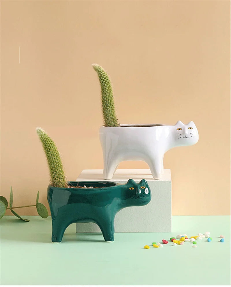 Ceramic Cat Cactus Planter