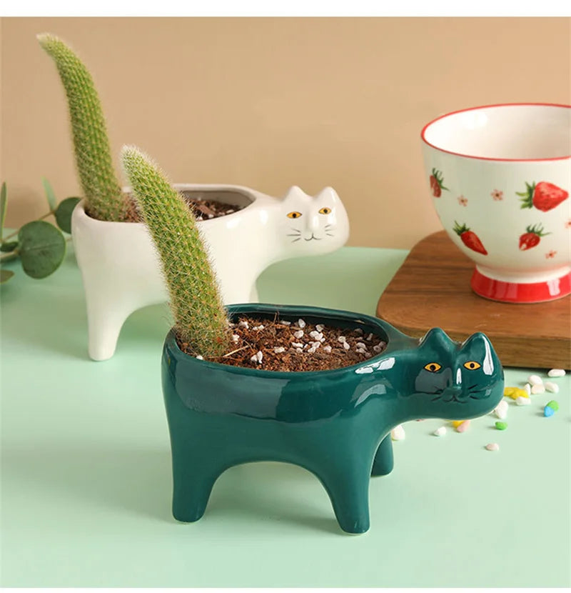 Ceramic Cat Cactus Planter