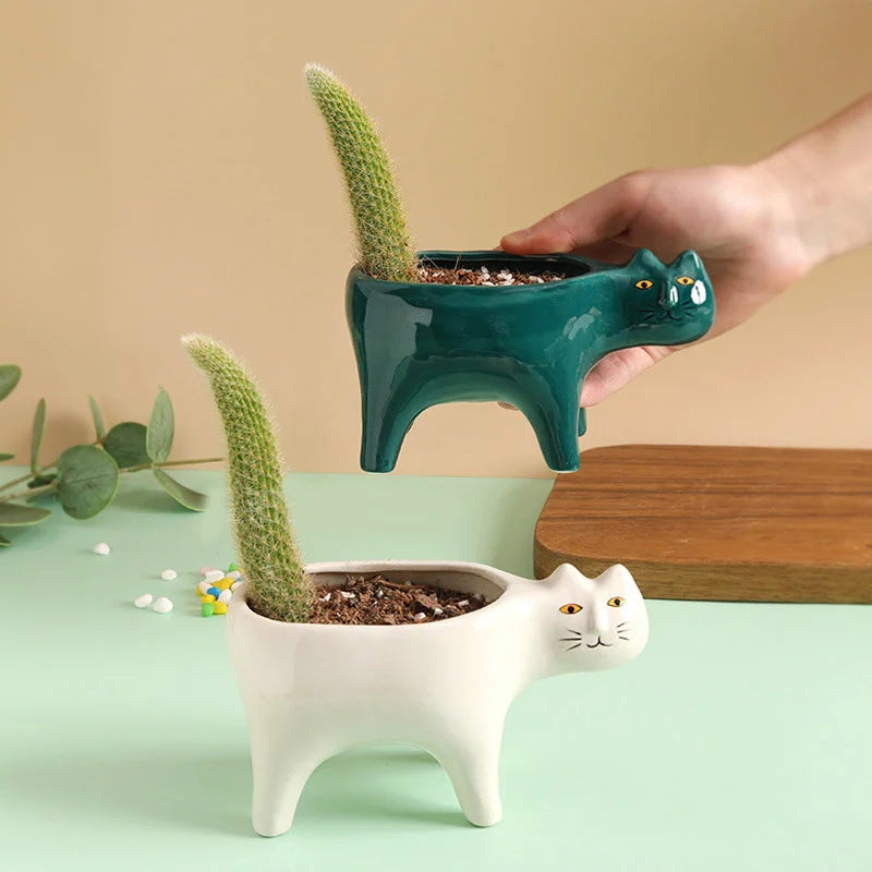 Ceramic Cat Cactus Planter