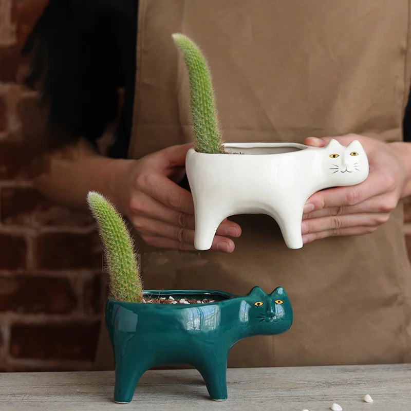 Ceramic Cat Cactus Planter